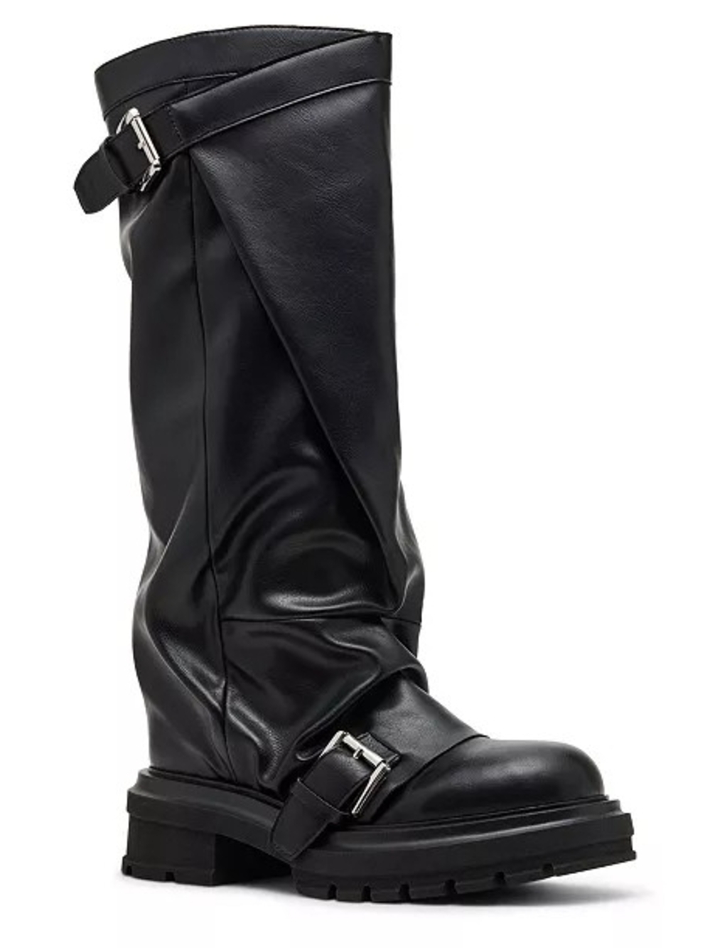 Madden Girl Black Mid-Calf Lug Sole Buckle Boots